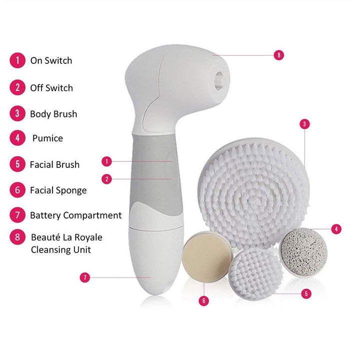Water-Resistant 4-in-1 Portable Versatile Facial Brush Cleanser and Blackhead Extractor: white, light gray handheld electric