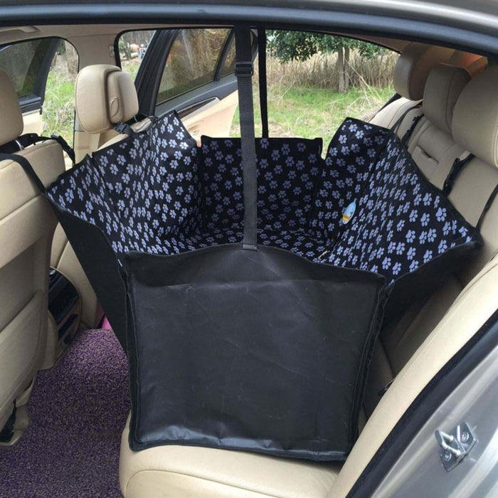 Water-Resistant Car Seat Protector for Dogs with Paw Design: black, white dog paw print pattern, practical patterned pet acce