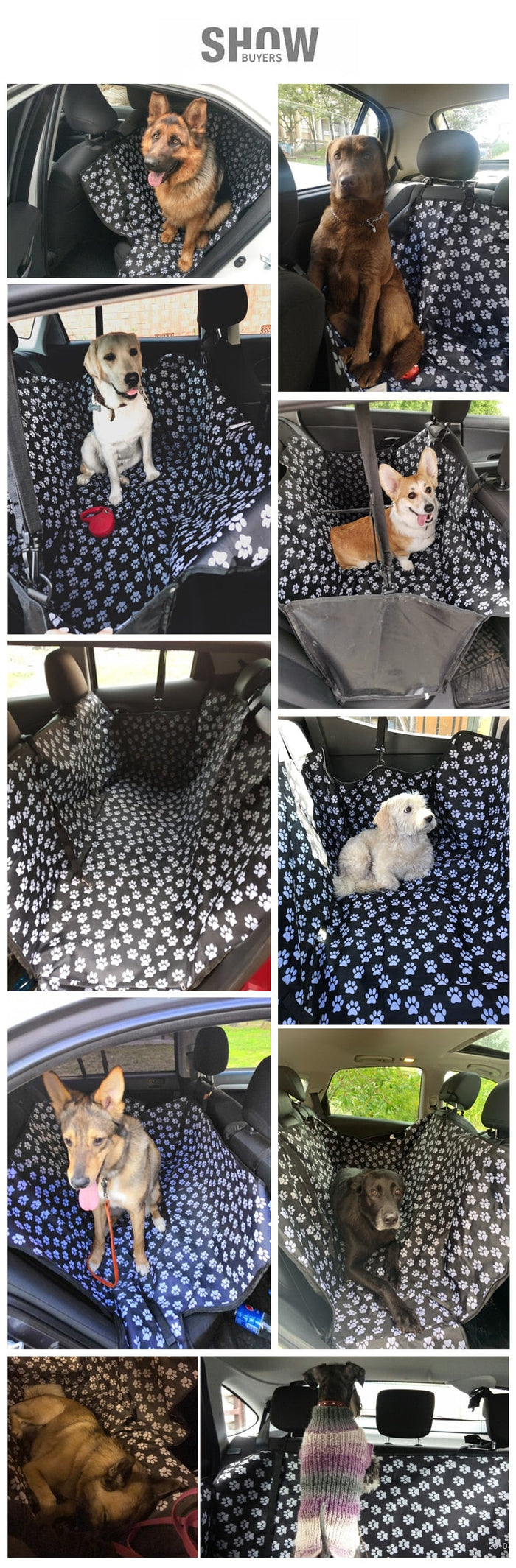 Water-Resistant Car Seat Protector for Dogs with Paw Design: black, white dog paw print pattern, practical patterned pet acce