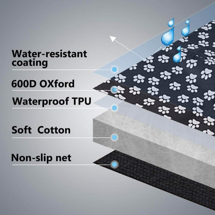 Water-Resistant Car Seat Protector for Dogs with Paw Design: black, white dog paw print pattern, practical patterned pet acce