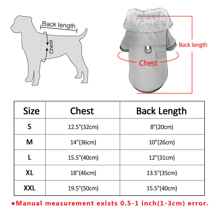 Water-Resistant Faux Leather Canine Jacket with Faux Fur Collar: dark brown, gray-brown faux-fur trim dog, practical winter p