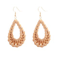 Waterdrop Earrings in Rattan Design: light tan, gold dangle earrings, boho style