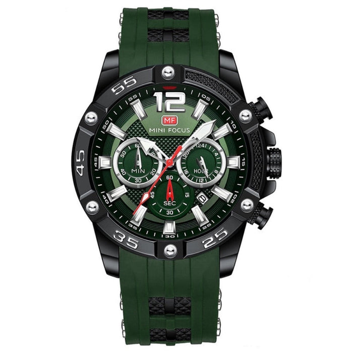 Waterproof Chronograph Watch for Men: black, orange wristwatch, sporty, rugged, chronograph-style style