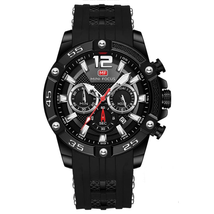 Waterproof Chronograph Watch for Men: black, orange wristwatch, sporty, rugged, chronograph-style style