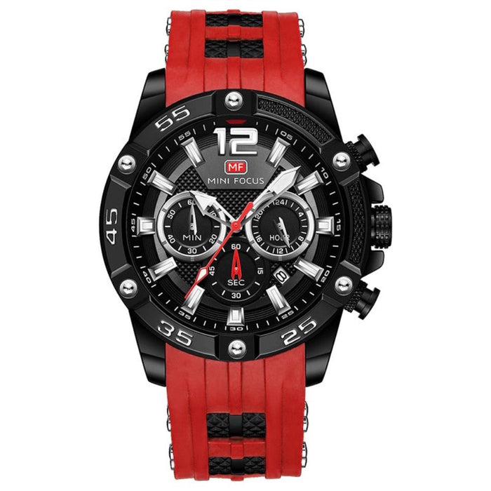 Waterproof Chronograph Watch for Men: black, orange wristwatch, sporty, rugged, chronograph-style style
