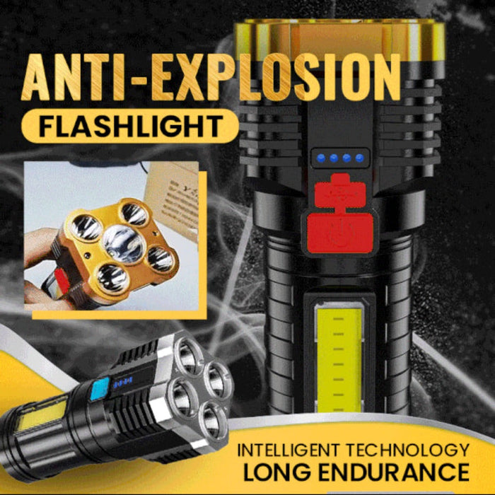 Waterproof LED Flashlight for Outdoor Use with Ultra Bright Side Lamp: black, gray handheld LED flashlight/work light, modern