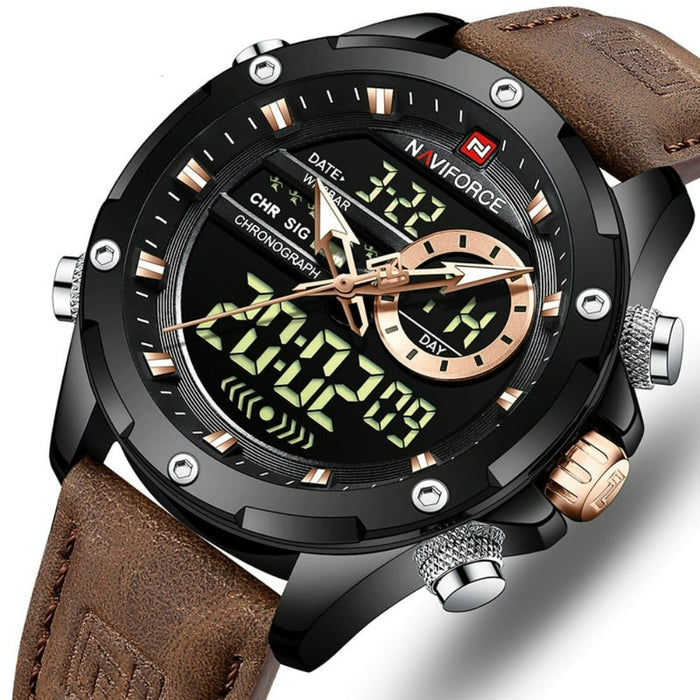 Waterproof Men's Military Watch with Dual Functionality: black, brown wristwatch, sporty, rugged, multifunction analog-digita