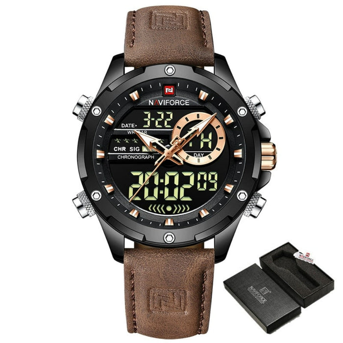 Waterproof Men's Military Watch with Dual Functionality: black, brown wristwatch, sporty, rugged, multifunction analog-digita