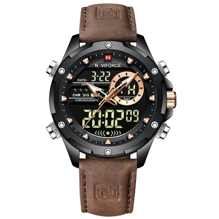 Waterproof Men's Military Watch with Dual Functionality: black, brown wristwatch, sporty, rugged, multifunction analog-digita
