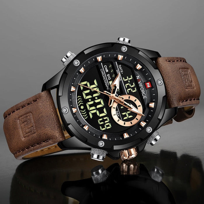 Waterproof Men's Military Watch with Dual Functionality: black, brown wristwatch, sporty, rugged, multifunction analog-digita