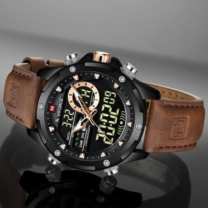 Waterproof Men's Military Watch with Dual Functionality: black, brown wristwatch, sporty, rugged, multifunction analog-digita