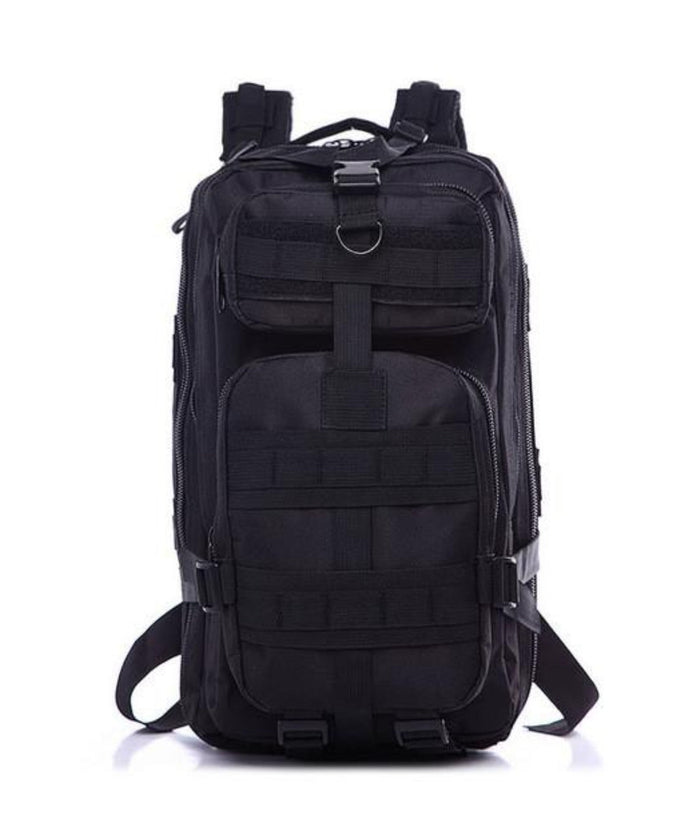Waterproof Outdoor Backpack for Hiking and Camping with Military-Inspired Design: tan, black backpack, tactical style