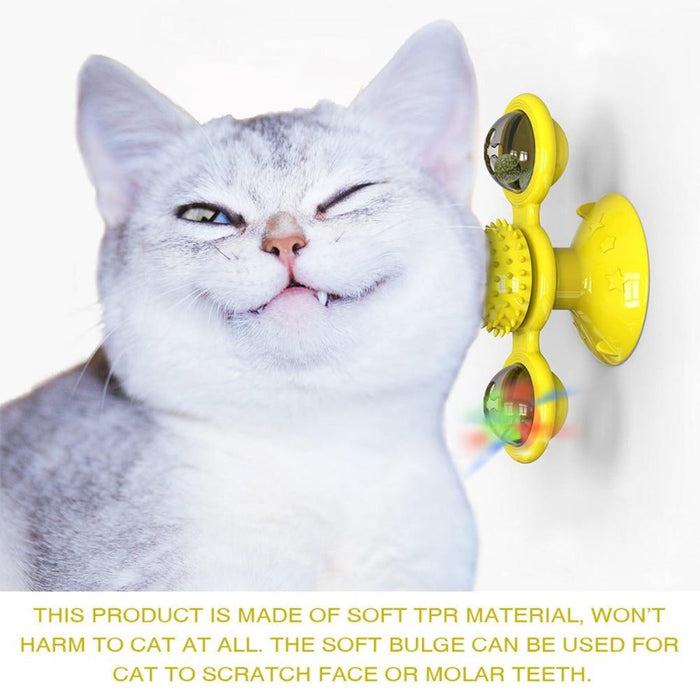 Whirling LED Balls for Cats: yellow, transparent cat, cartoon style