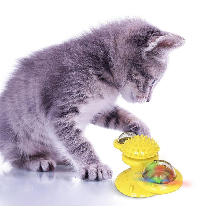 Whirling LED Balls for Cats: yellow, transparent cat, cartoon style