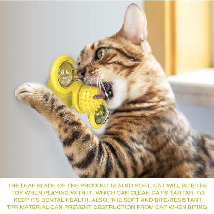Whirling LED Balls for Cats: yellow, transparent cat, cartoon style