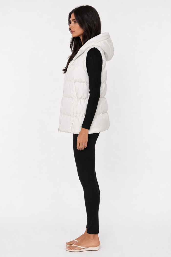 White Women's Puffer Vest with Zipper Closure and Hood Default