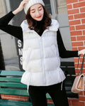 White Women's Puffer Vest with Zipper Closure and Hood: white puffer vest, casual style