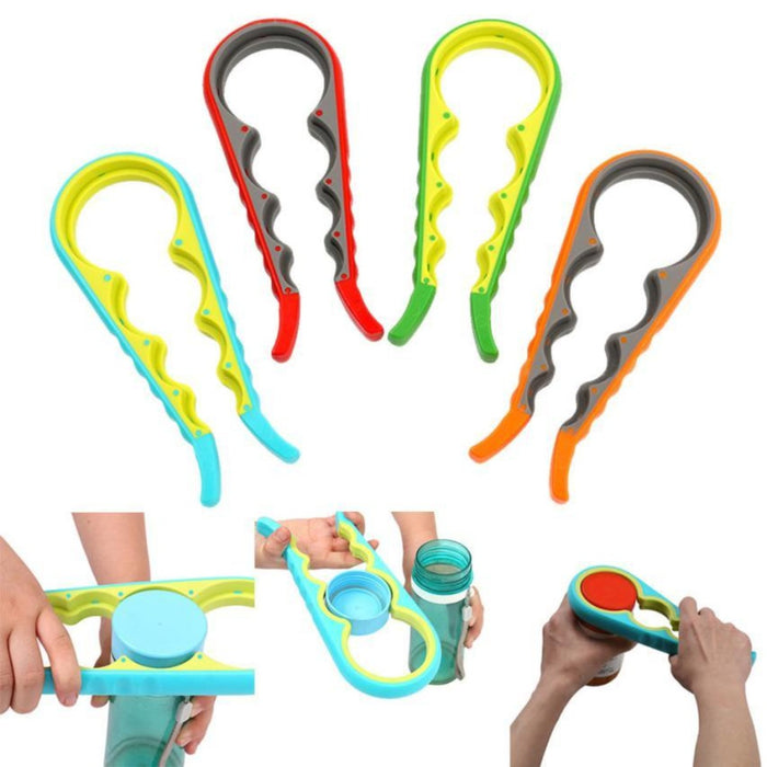 Wholesale Set of 2 Bottle Cap Openers with 4 Functions: yellow, green multi-purpose jar/bottle opener tools, minimal practica