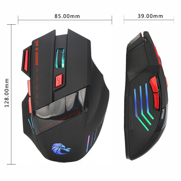 Wholesale USB Optical Wired Gaming Mouse with 7 Buttons and 3200DPI: black, gray computer gaming mice, futuristic gaming styl