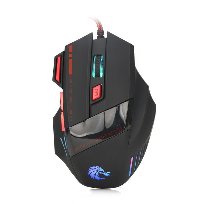 Wholesale USB Optical Wired Gaming Mouse with 7 Buttons and 3200DPI: black, gray computer gaming mice, futuristic gaming styl