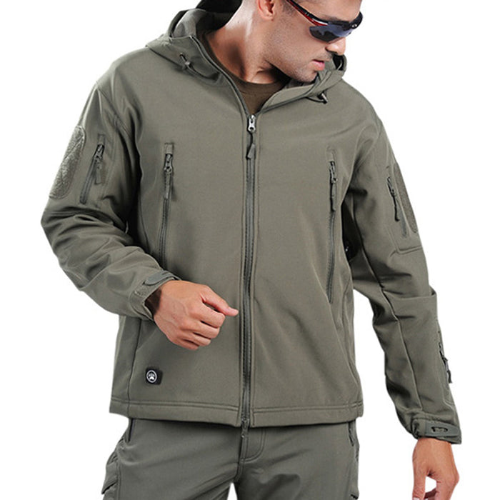 Wind and Waterproof Military-Inspired Men's Jacket: olive green, black hooded zip-up jacket, tactical outdoor style