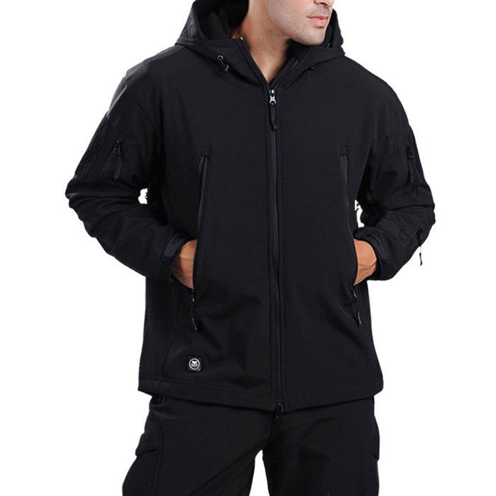 Wind and Waterproof Military-Inspired Men's Jacket: olive green, black hooded zip-up jacket, tactical outdoor style