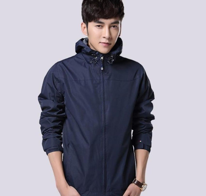 Windproof Hooded Jacket for Men with Elevated Collar: olive green, black hooded zip-up jacket, minimal casual outerwear style