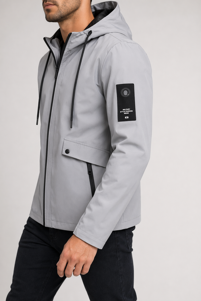 Windproof Hooded Jacket for Men Gray