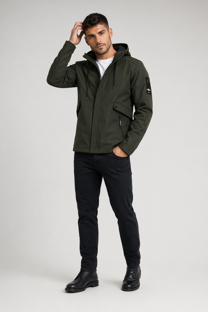 Windproof Hooded Jacket for Men Army Green