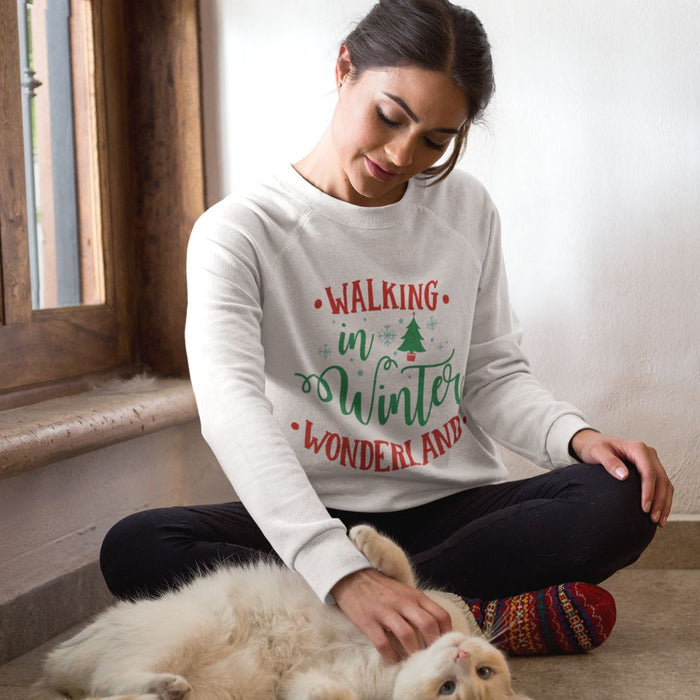 Winter Delight Women's Sweatshirt: light gray, red winter/Christmas theme, casual festive graphic style