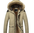 Winter Hooded Coat for Men in Beige: beige, brown hooded puffer jacket, winter outerwear style