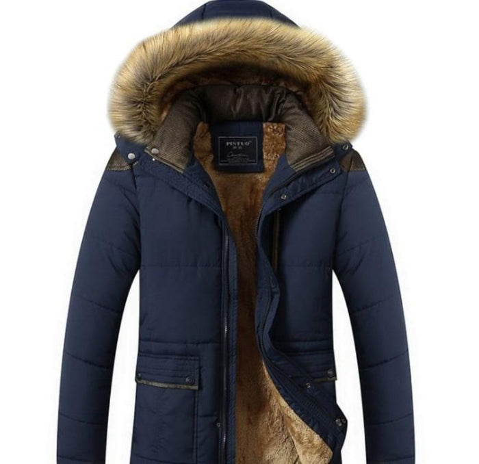Winter Hooded Coat for Men in Beige: beige, brown hooded puffer jacket, winter outerwear style