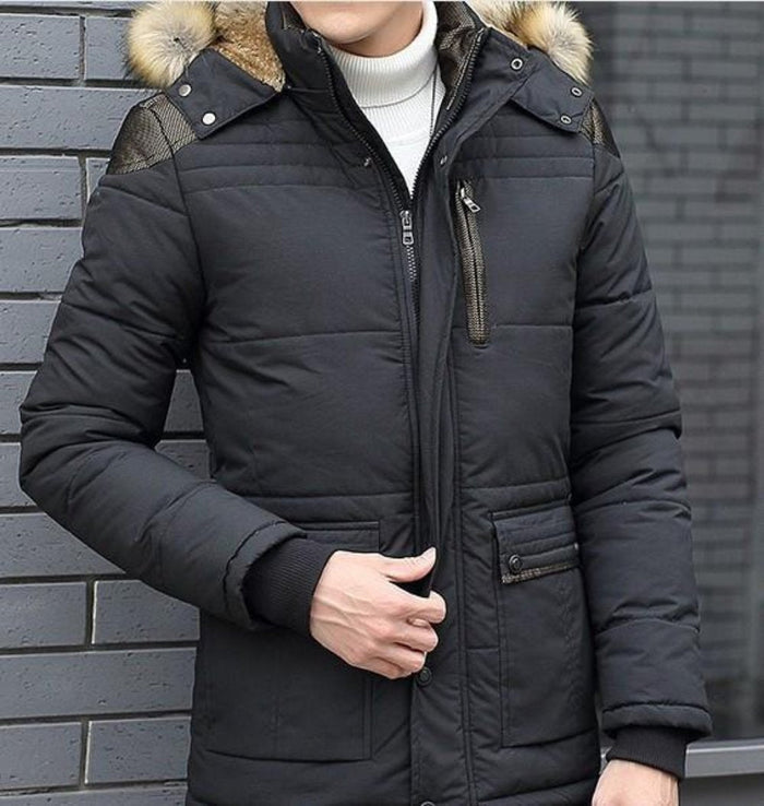 Winter Hooded Coat for Men in Beige: beige, brown hooded puffer jacket, winter outerwear style