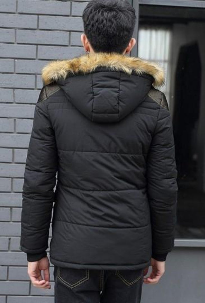 Winter Hooded Coat for Men in Beige: beige, brown hooded puffer jacket, winter outerwear style