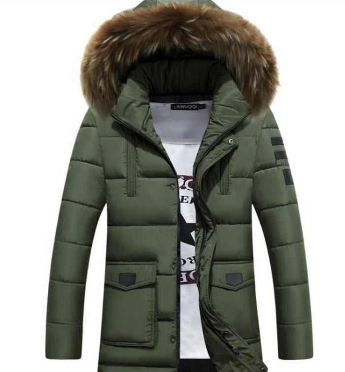 Winter Hooded Jacket for Men: olive green, dark brown hooded puffer jacket, casual winter outerwear style