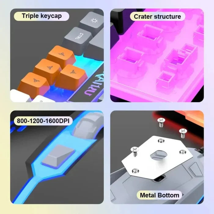 Wired Gaming Keyboard and Mouse Set with 104 LED Keys: black, white RGB-backlit computer keyboard and mouse set, gaming style