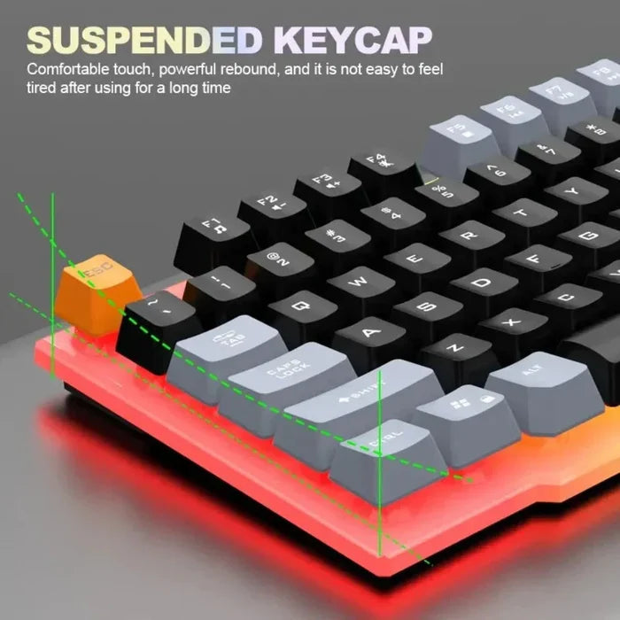 Wired Gaming Keyboard and Mouse Set with 104 LED Keys: black, white RGB-backlit computer keyboard and mouse set, gaming style