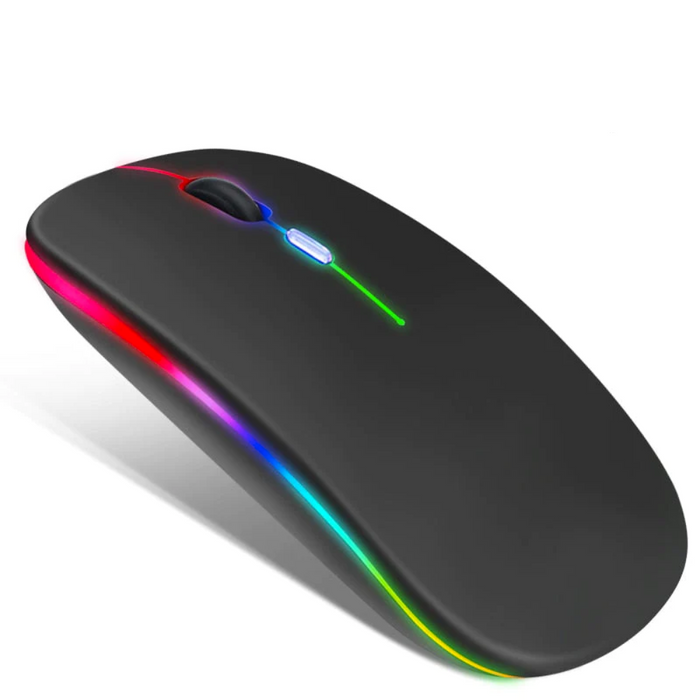 Wireless Bluetooth Mouse with RGB Functionality: black, red computer mouse, minimal gaming style