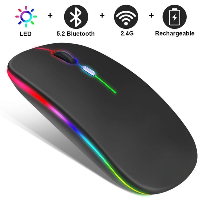 Wireless Bluetooth Mouse with RGB Functionality: black, red computer mouse, minimal gaming style