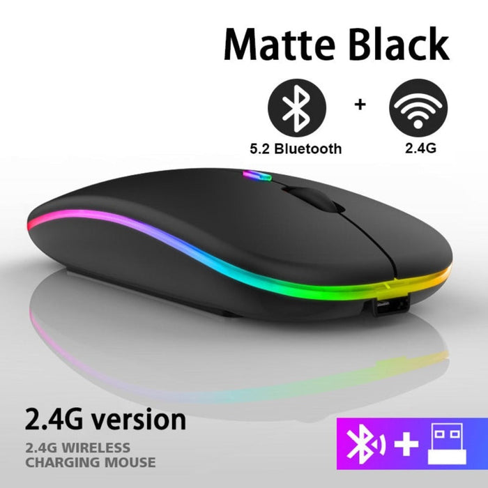 Wireless Bluetooth Mouse with RGB Functionality: black, red computer mouse, minimal gaming style