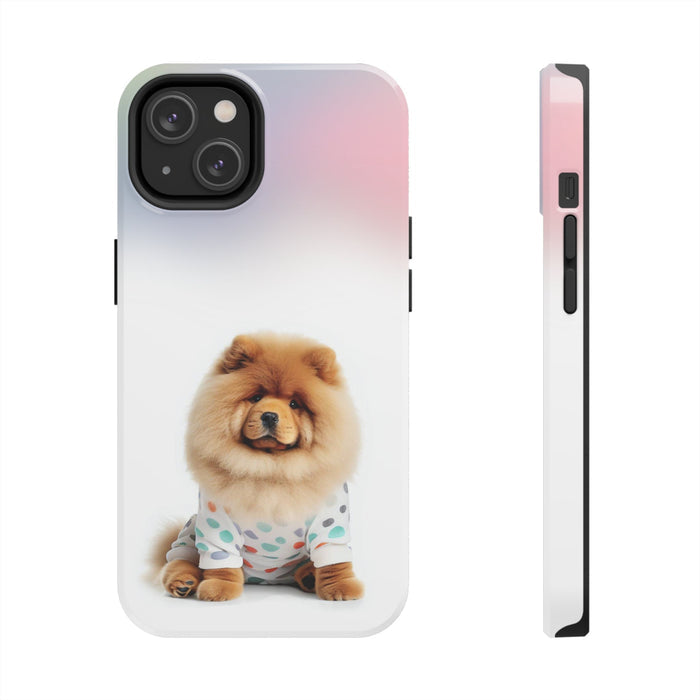 Wireless Charging Fluffy Chow Chow Dog iPhone Case, Retaining the Essence of the Product with a Fresh Twist: white, pale pink