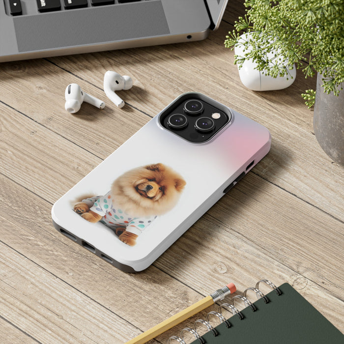 Wireless Charging Fluffy Chow Chow Dog iPhone Case, Retaining the Essence of the Product with a Fresh Twist: white, pale pink