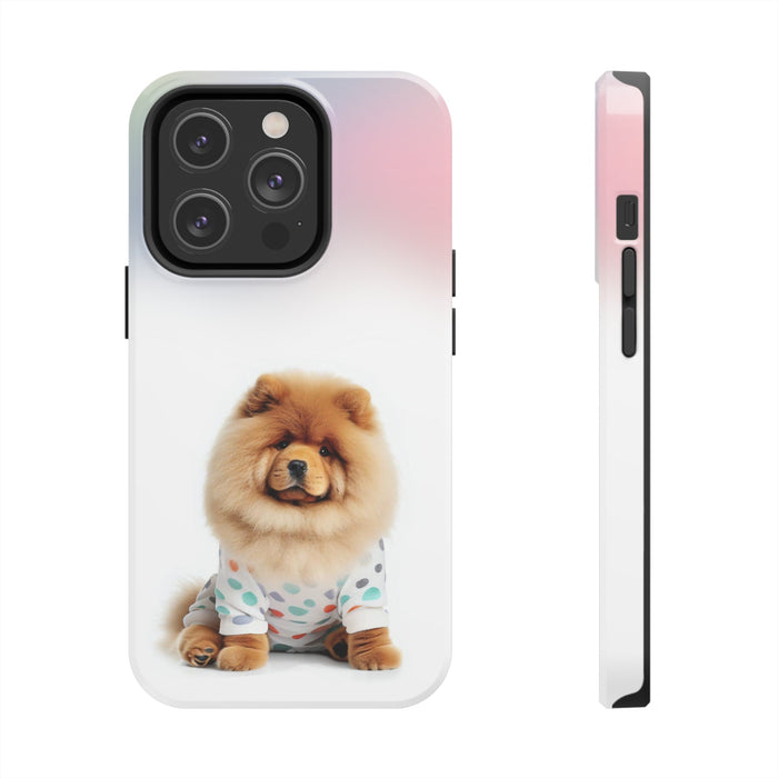 Wireless Charging Fluffy Chow Chow Dog iPhone Case, Retaining the Essence of the Product with a Fresh Twist: white, pale pink