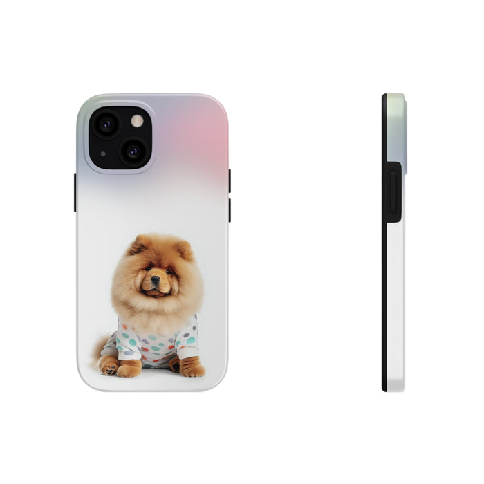 Wireless Charging Fluffy Chow Chow Dog iPhone Case, Retaining the Essence of the Product with a Fresh Twist: white, pale pink