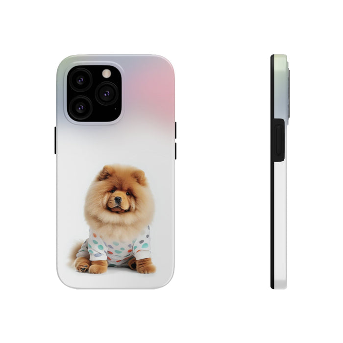 Wireless Charging Fluffy Chow Chow Dog iPhone Case, Retaining the Essence of the Product with a Fresh Twist: white, pale pink