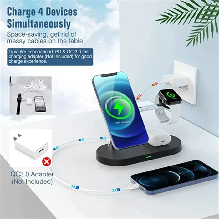 Wireless Charging Lamp Station for iPhone with Magnetic Connectivity: white, silver multi-device wireless charging stand, min