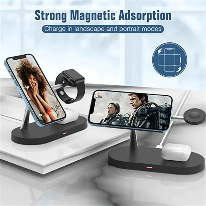 Wireless Charging Lamp Station for iPhone with Magnetic Connectivity: white, silver multi-device wireless charging stand, min