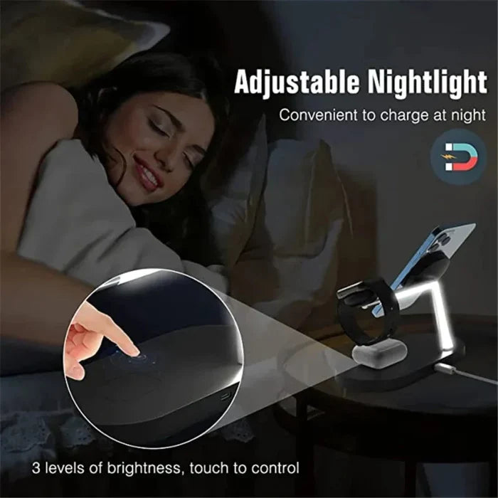 Wireless Charging Lamp Station for iPhone with Magnetic Connectivity: white, silver multi-device wireless charging stand, min