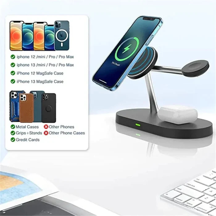 Wireless Charging Lamp Station for iPhone with Magnetic Connectivity: white, silver multi-device wireless charging stand, min