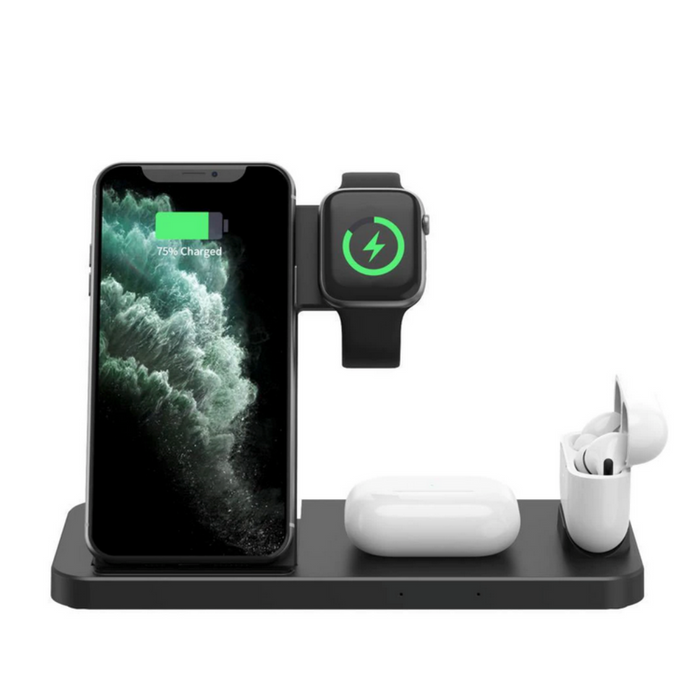 Wireless Charging Station for iPhone and Samsung Devices: black, white multi-device charging stand, minimal modern style